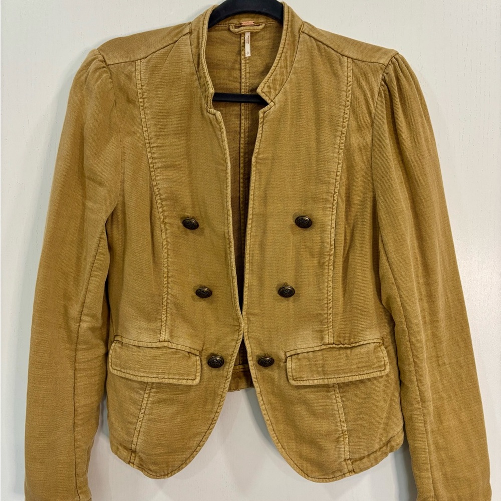 Stylish Military Style Jacket with Puff Sleeves &  Pockets